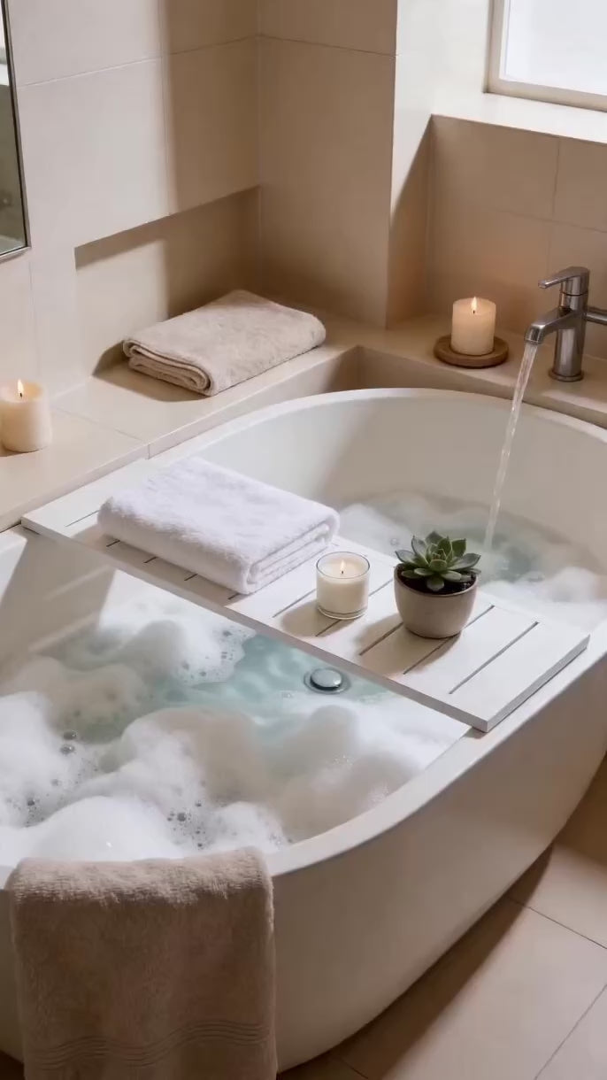 Wooden Bath Caddy Tray | Whitewash Bathtub Tray | Rustic Bath Bridge