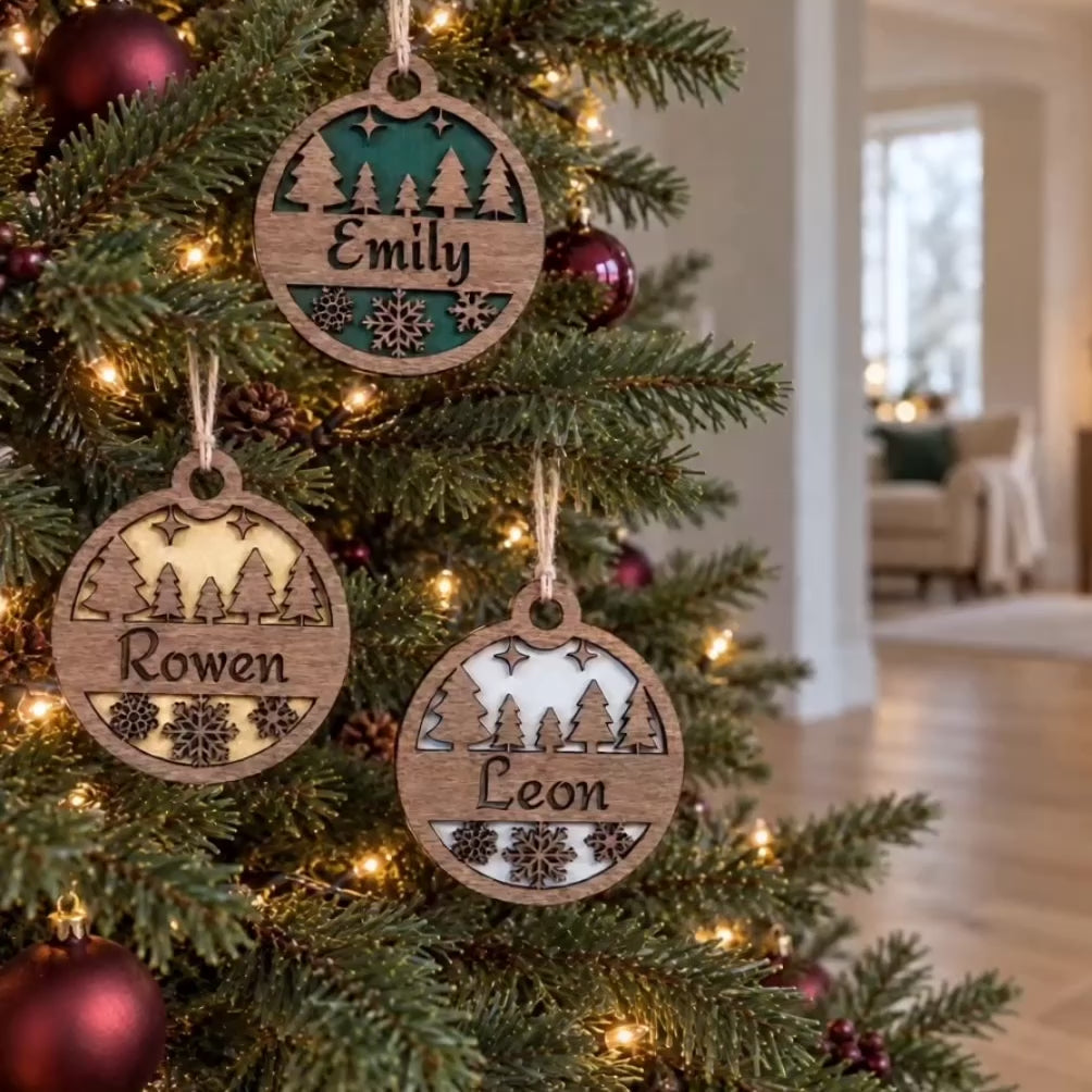 Personalised Wooden Christmas Ornament – Winter Forest