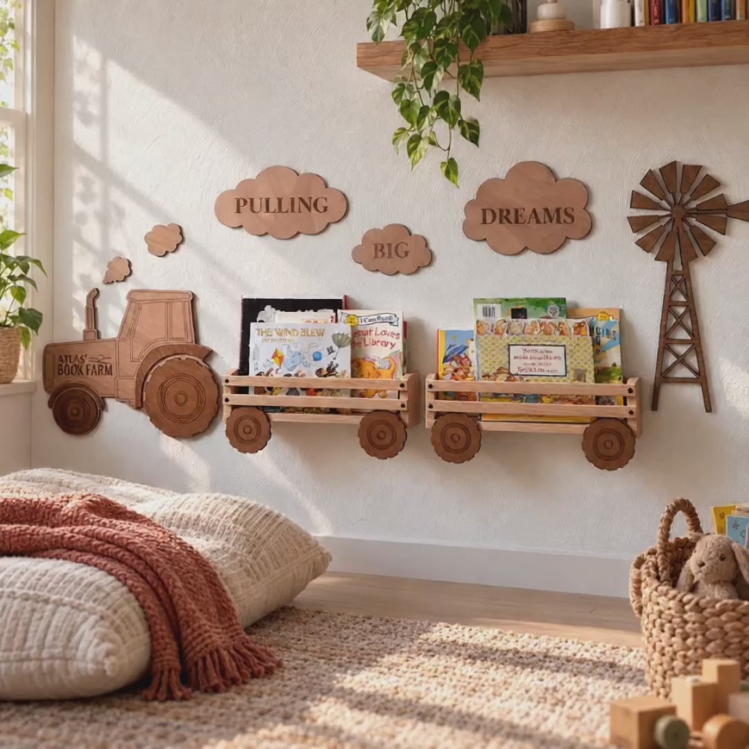 Personalized Tractor Nursery Bookshelf Set