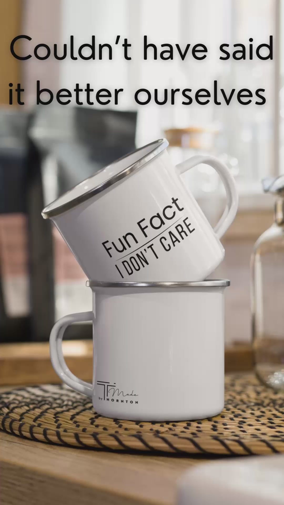 Sarcastic Mug “Fun Fact I Don’t Care”, Funny Rude Coffee Mug, Enamel Camping Mug